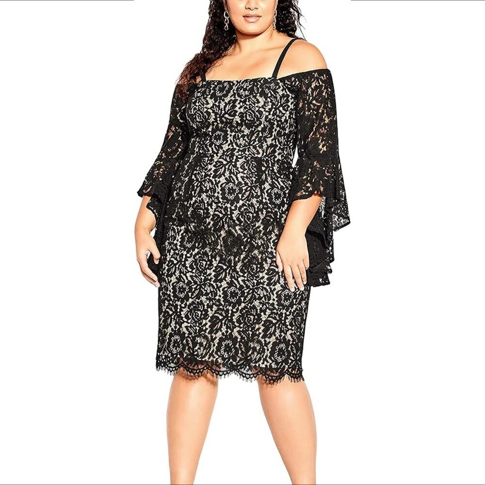 City Chic Black Lace Off-Shoulder Cocktail Dress